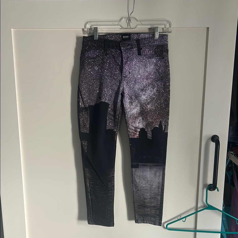 Skinny Black and Gray Jeans with Cosmic Design